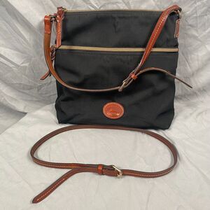 Authentic Dooney and Bourke Black Nylon and Leather Cross Body Messenger Bag